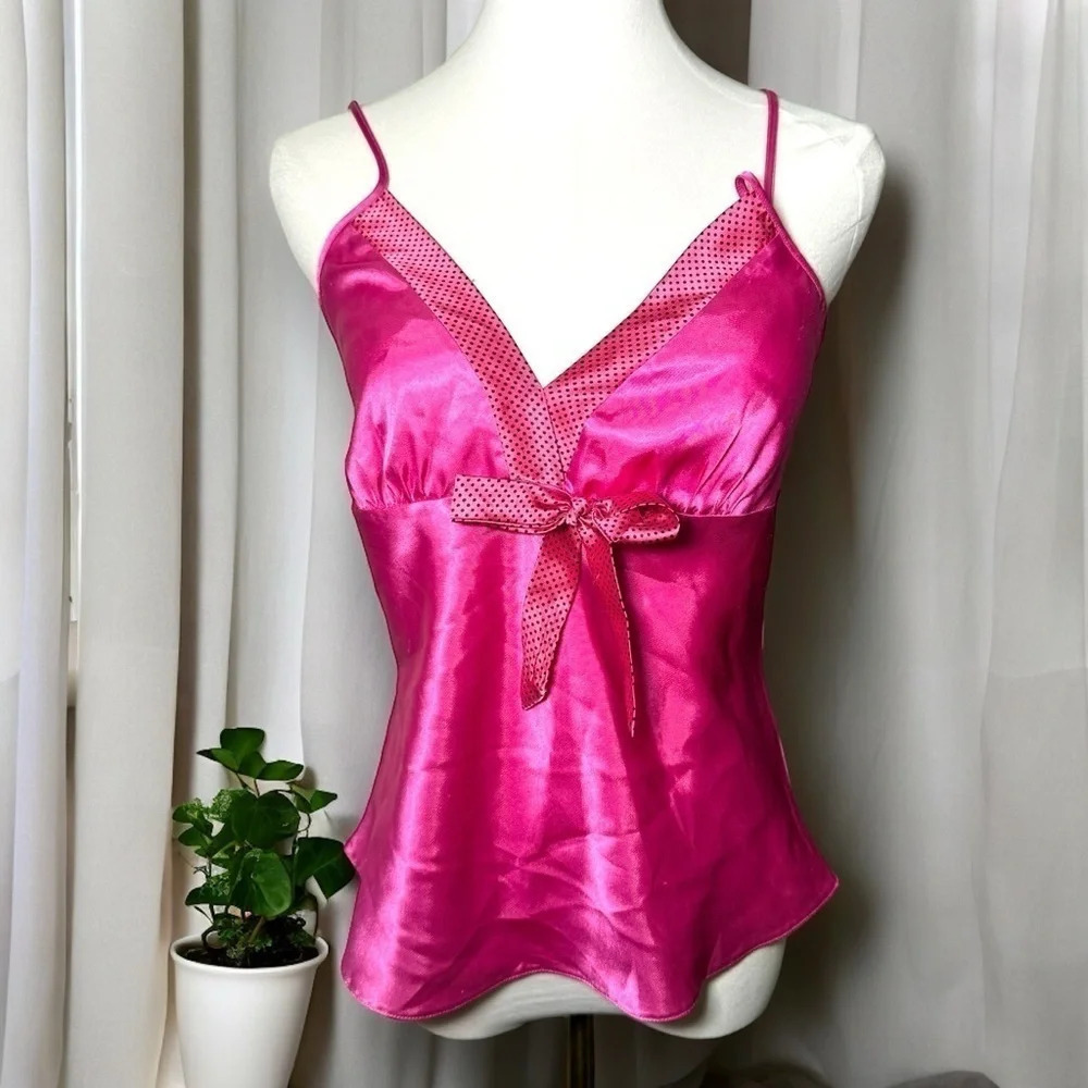 Vintage satin  polkadot Barbie pink tank top M coquette pin up Fairycore